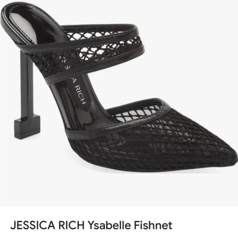 New! Jessica Rich Ysabelle Fishnet Pointed Toe Heels in‎ Black Sz 37 US 6.5